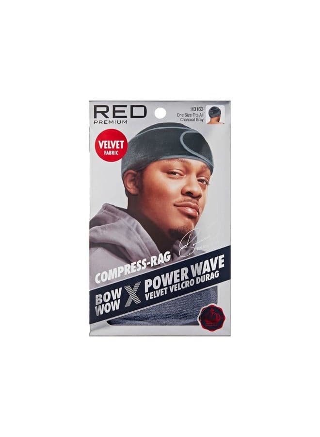 RED Premium Bow Wow X Power Wave Durag, 360 Wave Compression Cap for Men & Women, Adjustable Hook-and-Loop Strap, Stylish & Durable, Ideal for Locs, Braids, Finger Waves (Velvet - Charcoal Gray)