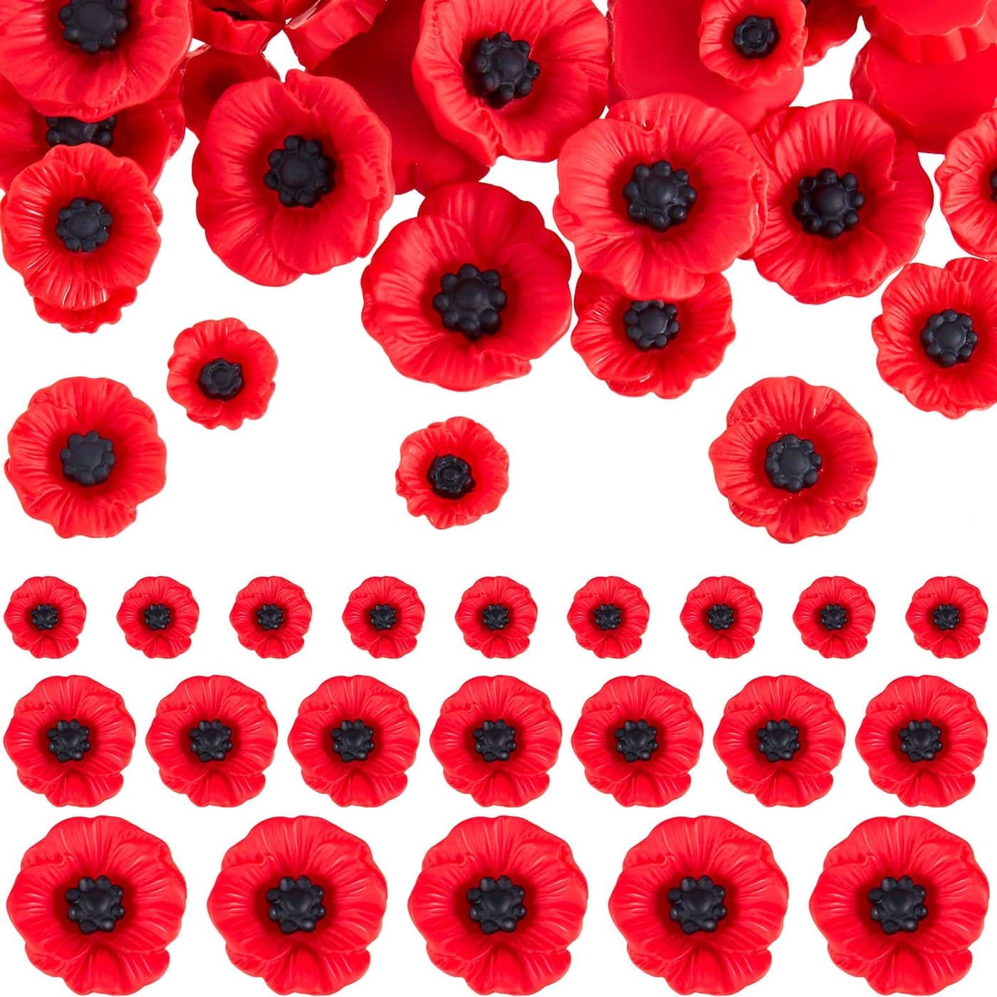 Geosar 54 Pcs Artificial Poppies Stemless Faux Flowers Red Artificial Flowers Flower Heads Faux Flowers for Crafts Faux Corn Poppy Craft Flowers for Veterans Day Christmas Outdoor Grave Garden Decor