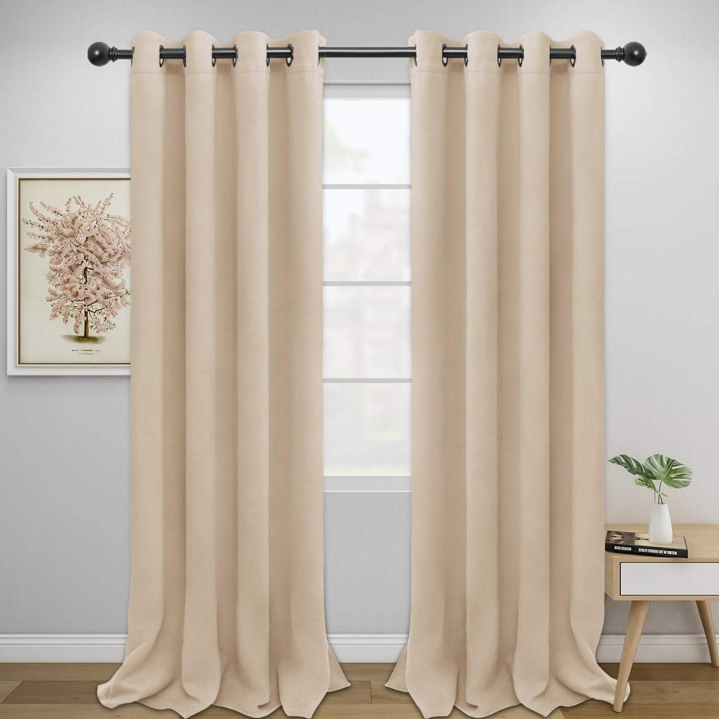 EasyGoing Blackout Curtains for Bedroom Solid Thermal Insulated Grommet and Noise Reduction Window Drapes Room Darkening Curtains for Living Room 2 Panels 52x108 inBeige