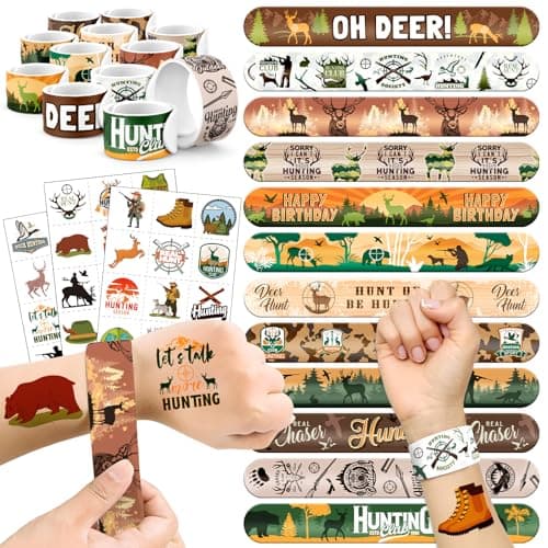 60 PCS Hunting Party Favors Set 36 Temporary Tattoos 24 Slap Bracelets for Kids Perfect for Hunting Birthday Party Decorations Baby Shower and OutdoorThemed Supplies