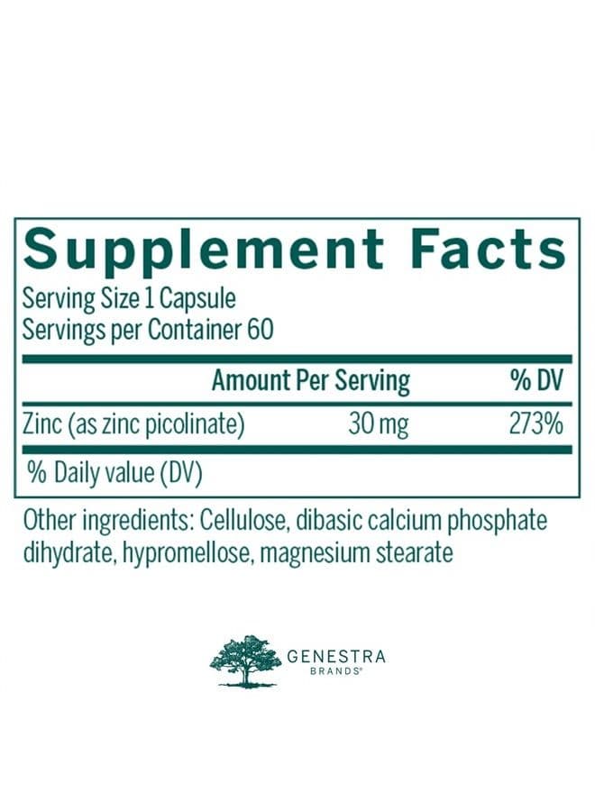 Zinc Picolinate Formula | Supports Immunity, Skin, and Connective Tissue Formation | 60 Capsules