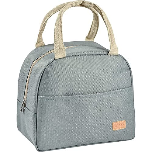 Beaba Insulated Lunch Bag for Baby & Kids, Isothermal Keeps Food Hot or Cold For Several Hours, Waterproof Fabric with Front Pocket, Large and Flexible Handles, Soft Material, 5L Capacity (Sage Green)