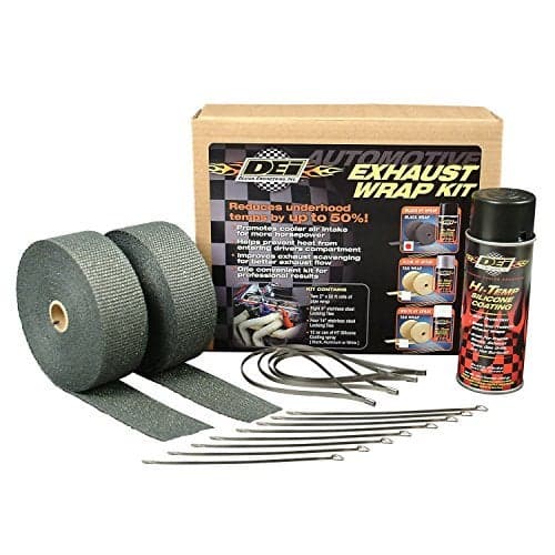 Design Engineering 010110 Exhaust/Header Wrap Kit with Hi-Temp Silicone Coating Spray - Black Wrap/Black Spray