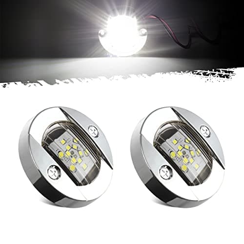 Partsam 2 Pcs 3" Inch Round Boat Marine 12LED Courtesy Lights IP68 Submersible, 316 Stainless Steel, Transom Light, Underwater Stern Lights