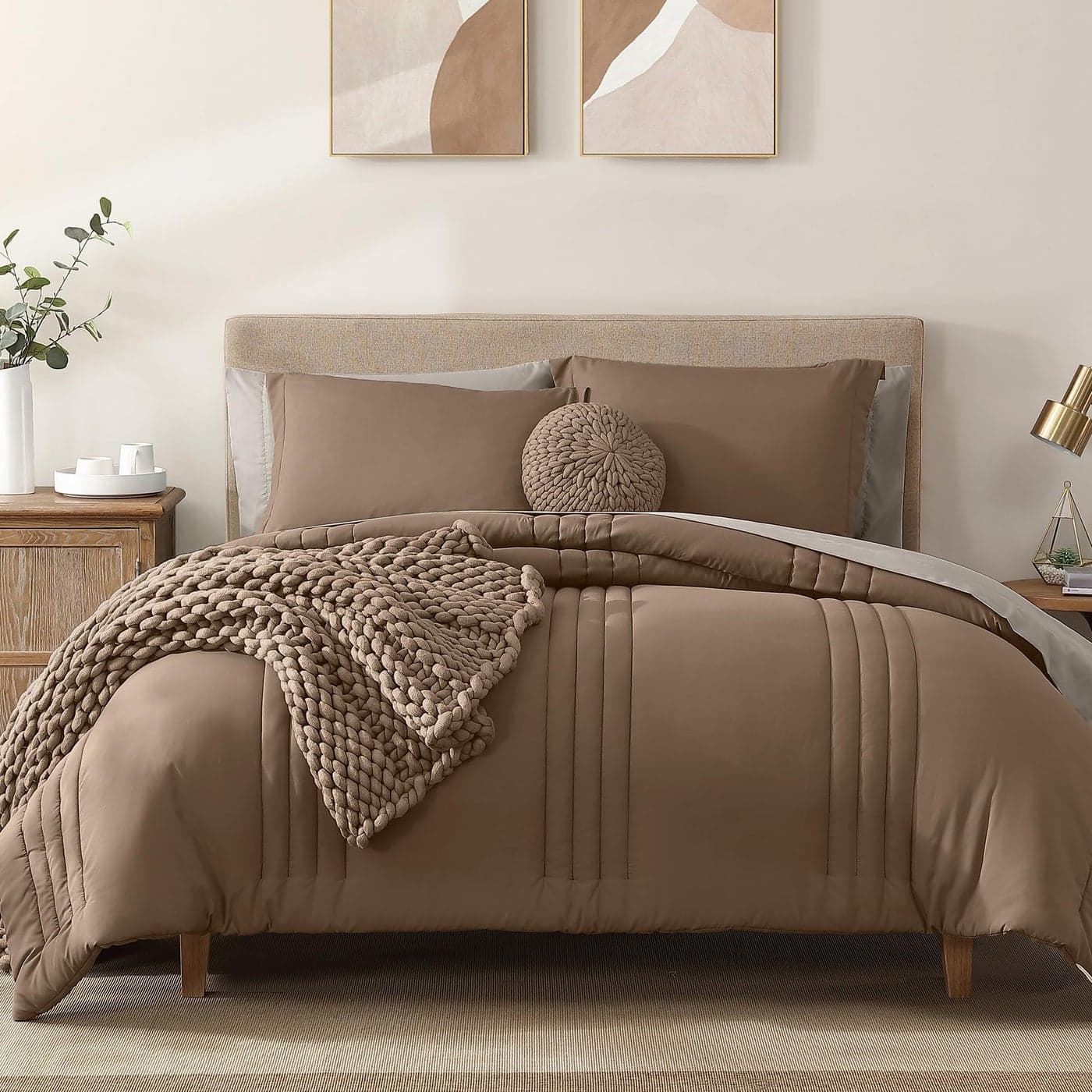 Monbix Full Comforter Set 7 Pieces Umber Bed in a Bag Full Size Bedding Sets with Comforters All Seasons Down Alternative Comforter with SheetsPillowcases Shams