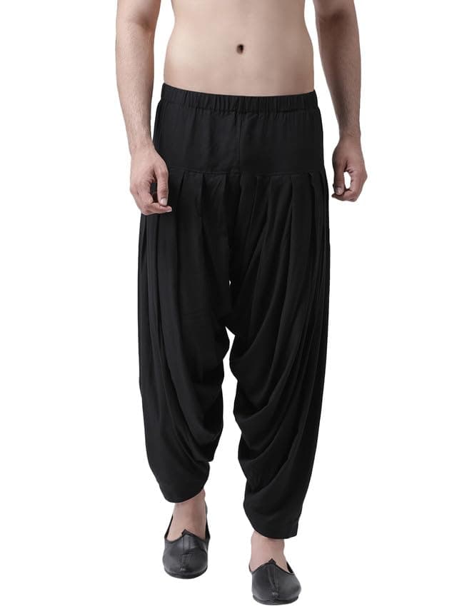 KISAH Mens Patiala Pant – Solid Rayon Salwar Pant for Men | Traditional Patiala for Haldi, Yoga, Dance, Black,42