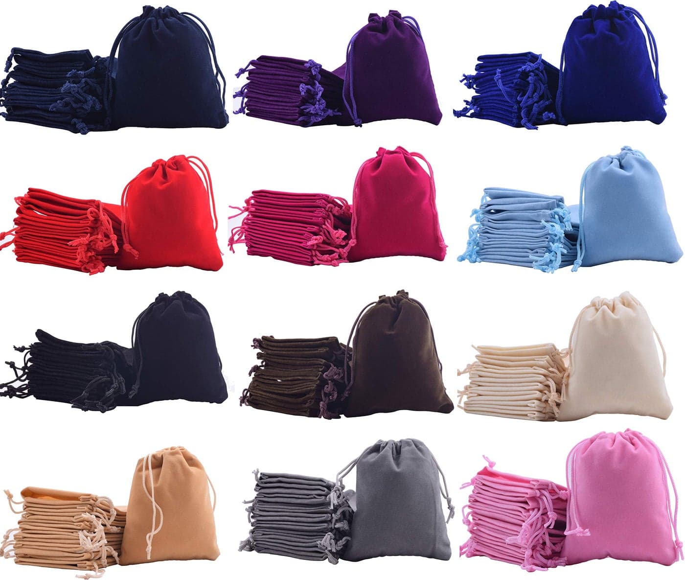 Sansam 48pcs 12 Colors Mixed Drawstrings Velvet Gift Bags Jewelry Pouches for Wedding Favors Candy Bags Party Favors 40x48