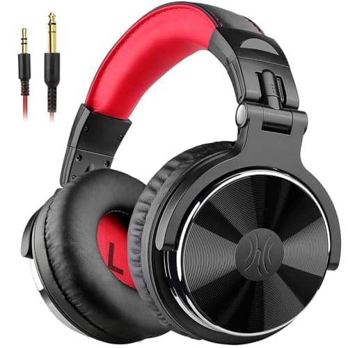 OneOdio Wired Over Ear Headphones Studio Monitor & Mixing DJ Stereo Headsets with 50mm Neodymium Drivers and 1/4 to 3.5mm Jack for AMP Computer Recording Podcast Keyboard Guitar Laptop - Red