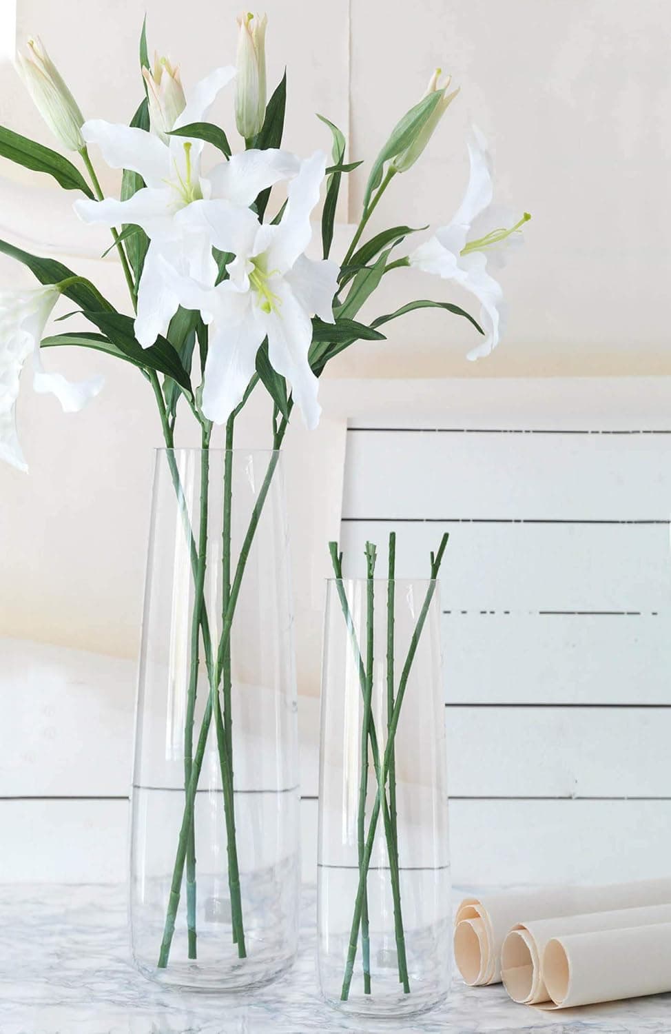 TIED RIBBONS Set of 2 Flower Vase for Living Room Transparent 29 cm 165 cm Glass Vase Pot for Water Plants Home Decor Dining Table Decoration Bedroom Hall Aesthetic House Warming Gift