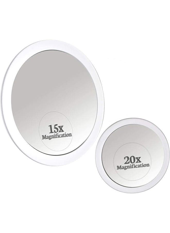 20 x 15 Times Magnifying Mirror with Suction Cup for Bathroom - Small Round Magnifying Mirror for Makeup - 10cm & 15cm