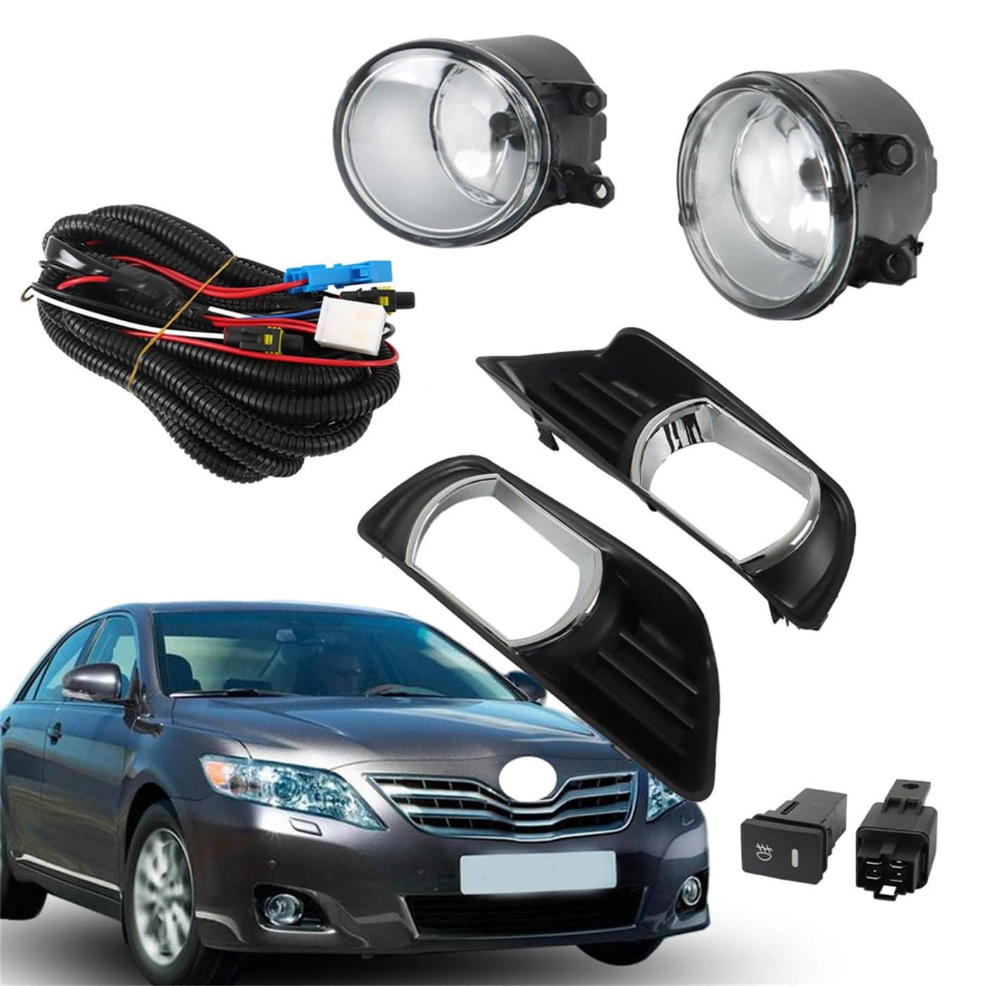 LABLT Clear Fog Lights wSwitch Kit Replacement for Camry 2007 2008 2009 Driver Left and Passenger Right Side Fog Lamp Assembly