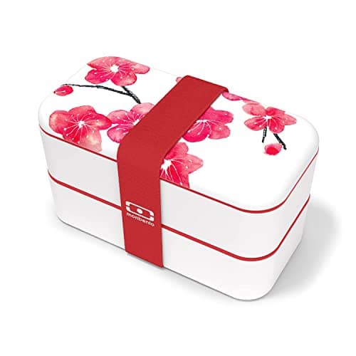 monbento - Bento Box Adult MB Original Blossom - 2 Leakproof Compartments - Stackable Lunch Box Perfect for Work/Picnic/Sports - BPA Free Food Containers - Microwave & Dishwasher Safe - Red & White