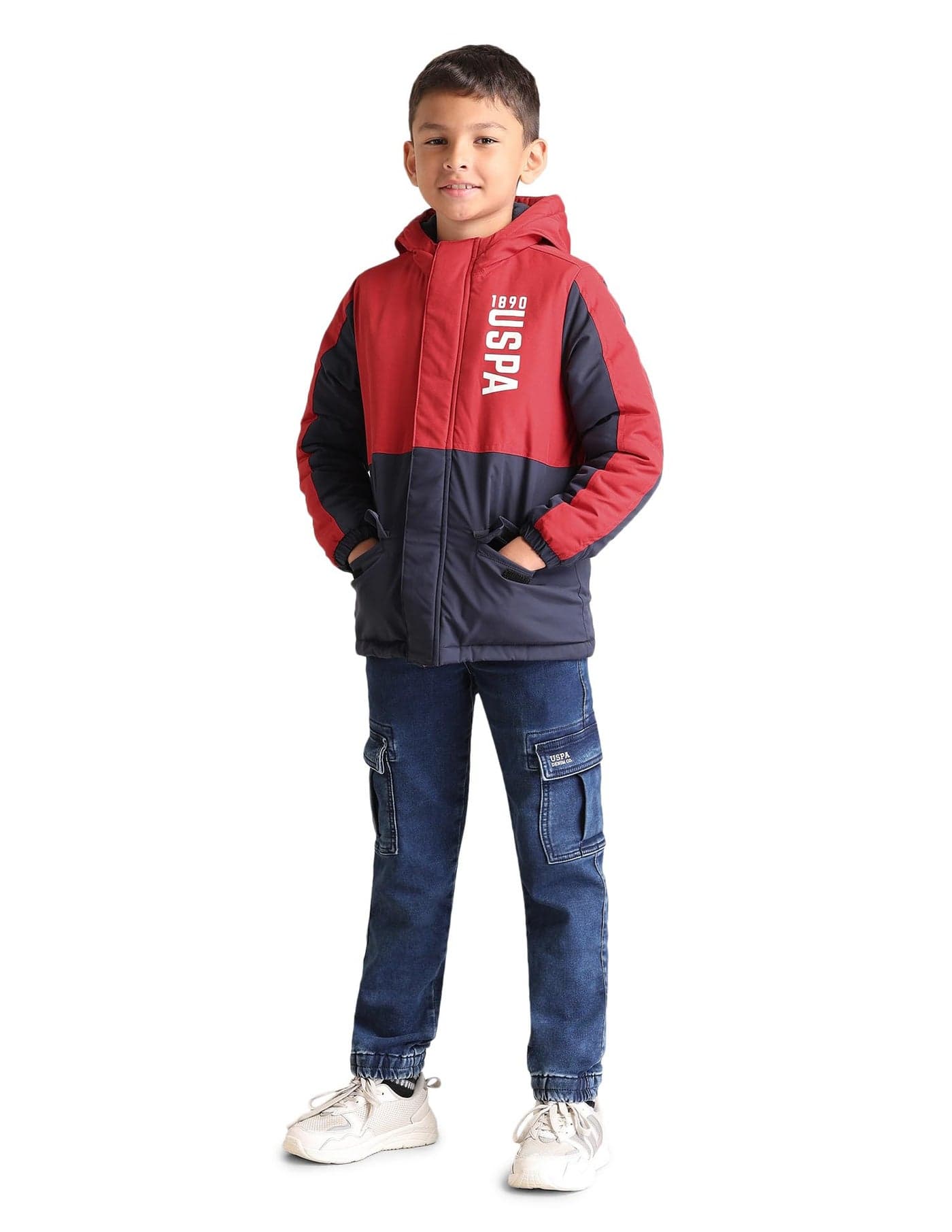 U.S. Polo Assn. Kids Regular fit Polyester Hooded Jackets (UKJCK0264_Red_13-14Y)