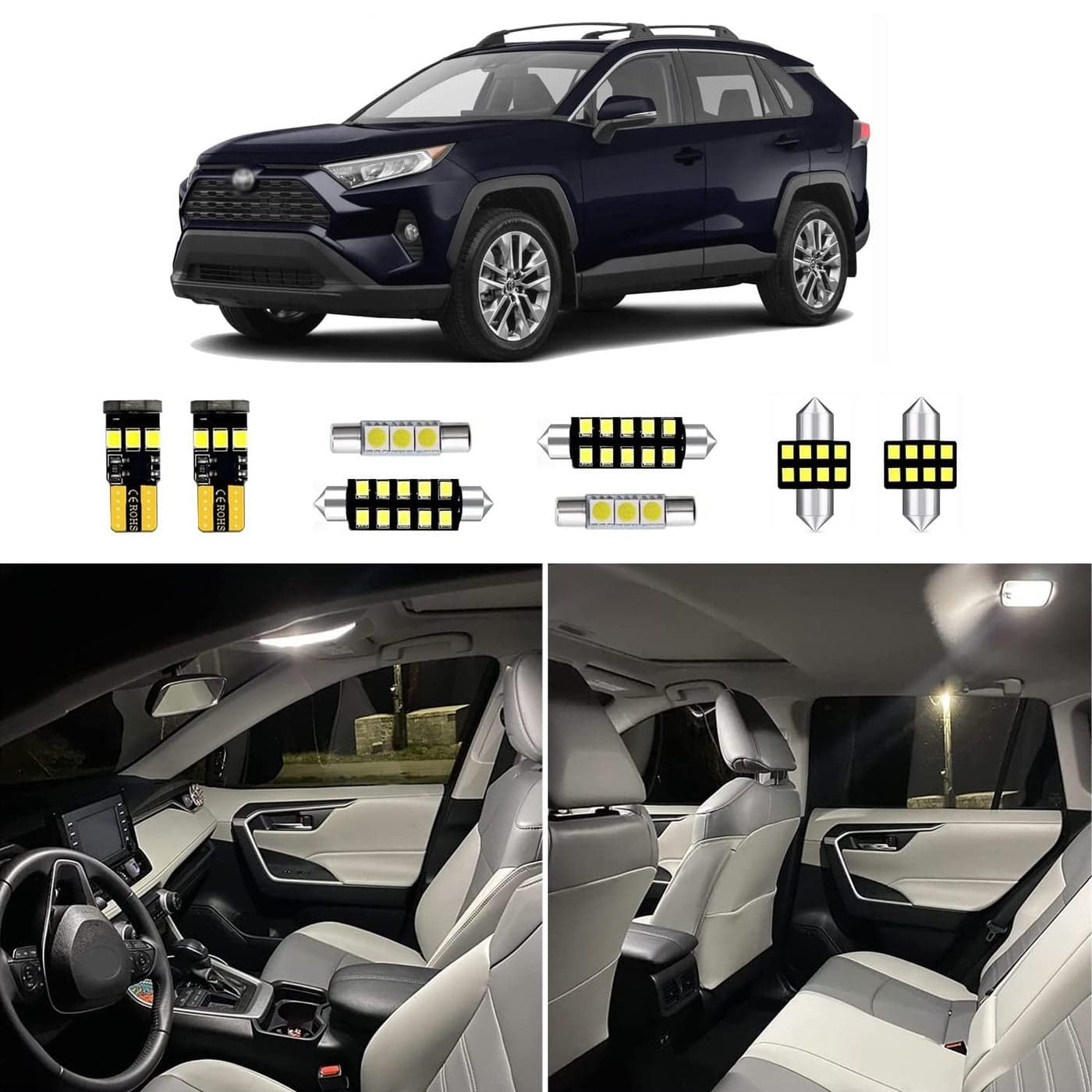 8pcs RAV4 Interior LED Lights Replacement for 20062015 2016 2017 2018 2019 2020 2021 Toyota Rav4 6000K Super Bright White interior LED bulbs package Installation Tool