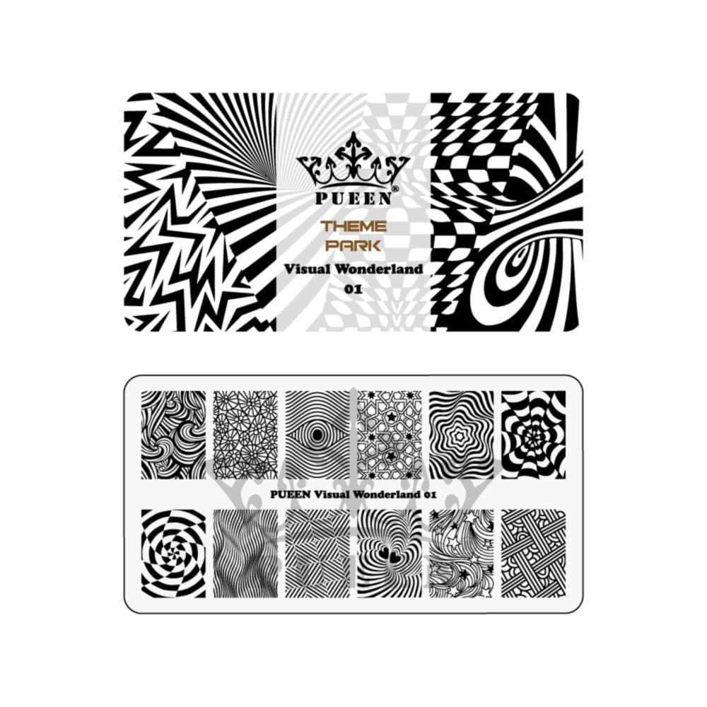 PUEEN Nail Art Stamping Plate Visual Wonderland 01 Theme Park Collection 125x65mm Unique Nailart Polish Stamping Manicure Image Plates Accessories Kit BH000714