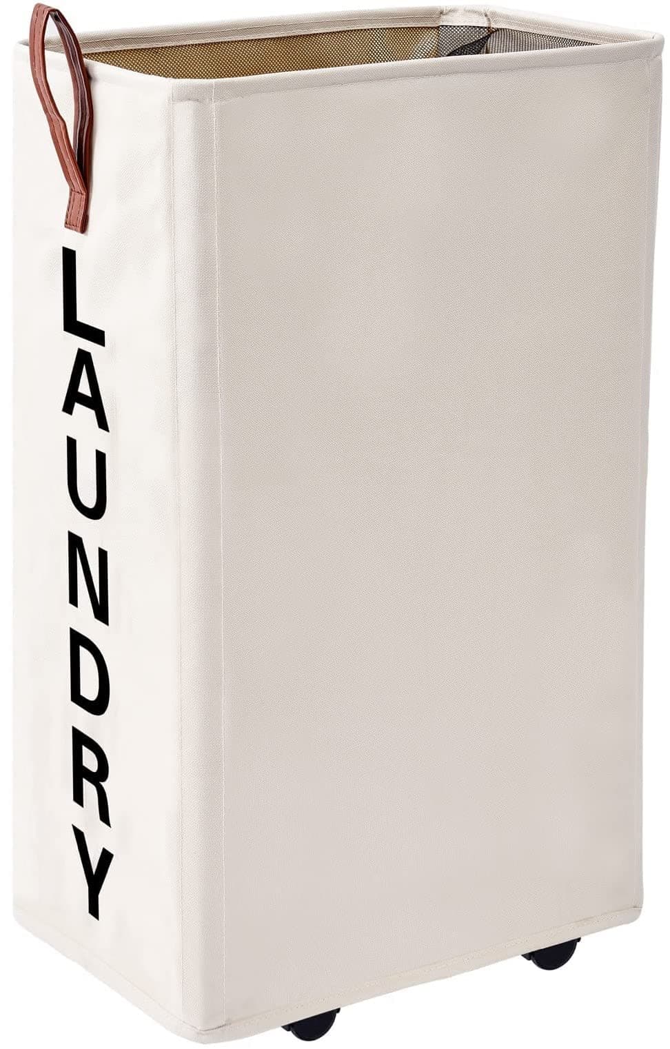 Homlikelan 70L Large Laundry Hamper,Tall Rolling Laundry Basket,Narrow Laundry Basket with Wheels,Slim Laundry Hamper on Wheels Clothes Hamper Laundry Bin 27.5" Beige