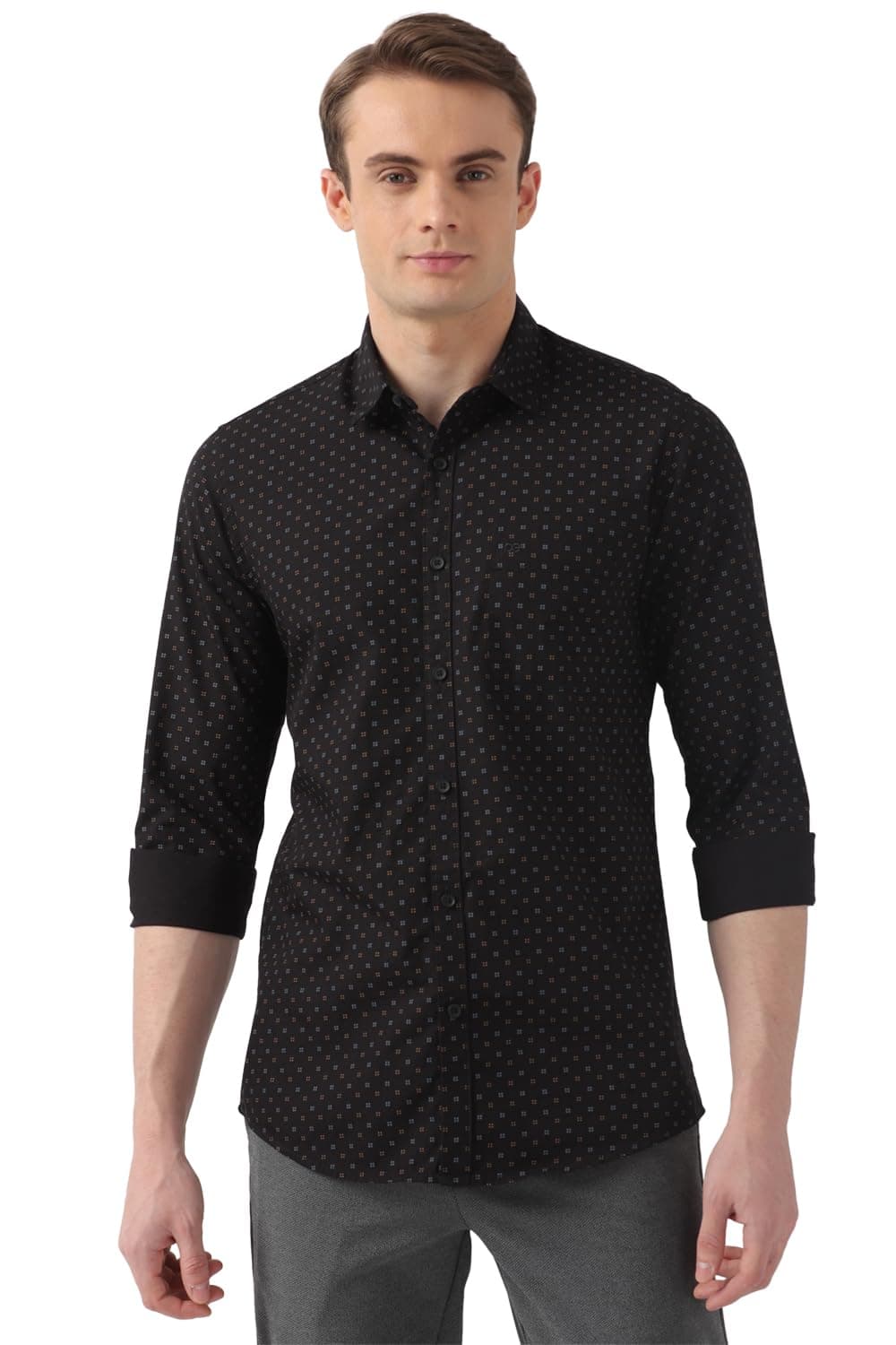 Peter England Men Black Slim Fit Print Full Sleeves Casual Shirt