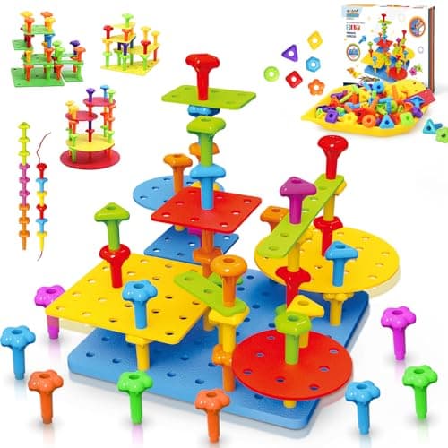 Peg Board Toy set 73Pcs DIY Building Stacking Toys for Kids 36 Years OldSTEM Educational Kids Toy for Brain DevelopmentMontessori Sensory ToysUpgrade Various Foam Board Plastic Lacing String Game