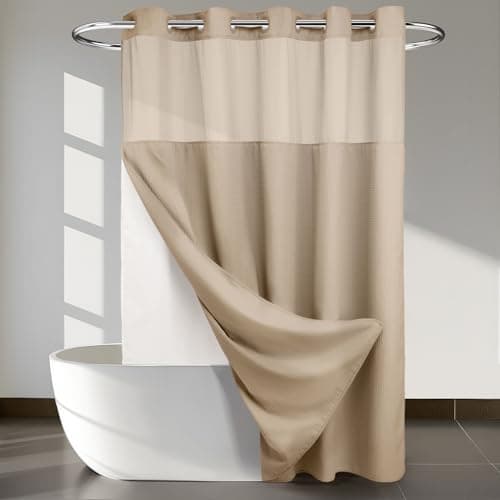 River Dream Heavyweight No Hooks Required Dotted Waffle Weave Shower Curtain with Snap in Liner - 71W x 74H,Hotel Grade,Spa Like Bath Curtain,Linen