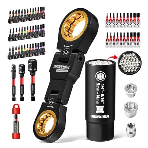 GEINXURN 68PCS Stubby Wrenches Set 72Tooth FlexHead Double Box End Mini Ratcheting Wrench Set Metric 1019mm with Screwdriver Bits 14 Universal Socket for Computer Auto Bicycle Repair