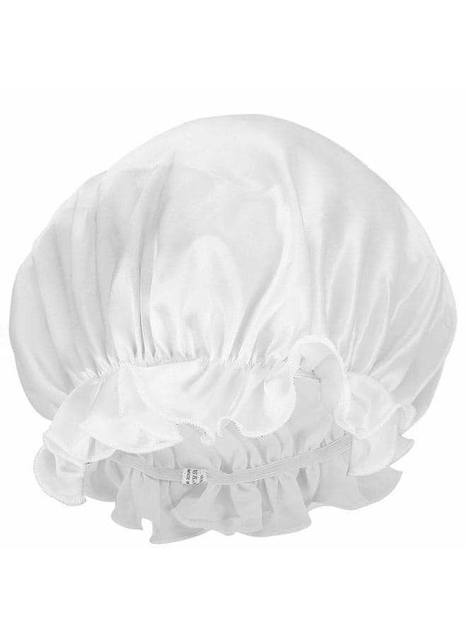 Women's Natural Silk Night Cap Satin Sleep Caps Elastic Head Cover Bonnet for Hair Care,Elastic,White