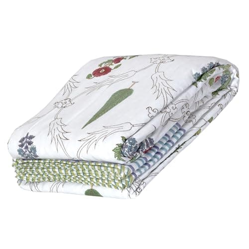 TOAIArt Premium Jaipuri Dohar | AC Blanket Summer Quilt | Hand Block Printed | 3 Layers | Reversible | 150GSM 100% Mulmul Cotton | 100% Cotton Flannel Filling | Single 60" X 90" |Adil Jaal
