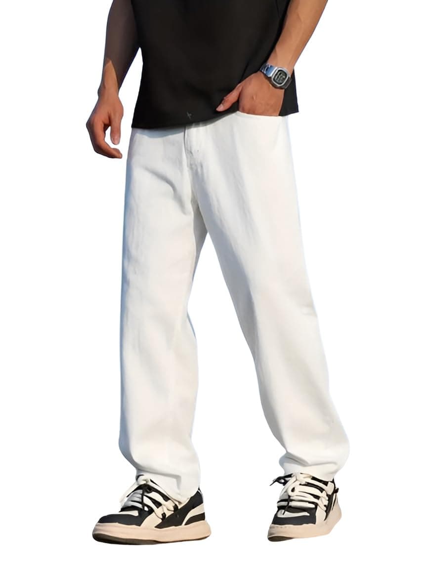 Ben Martin White Men Jeans || Baggy Fit Jean's for Man || Loose Fit High Rise Denim || Stretchable Casual Wear Jean,s || Dance Rap Rapping Style Pant for Men || Denim Cotton Jeans 36 (1)
