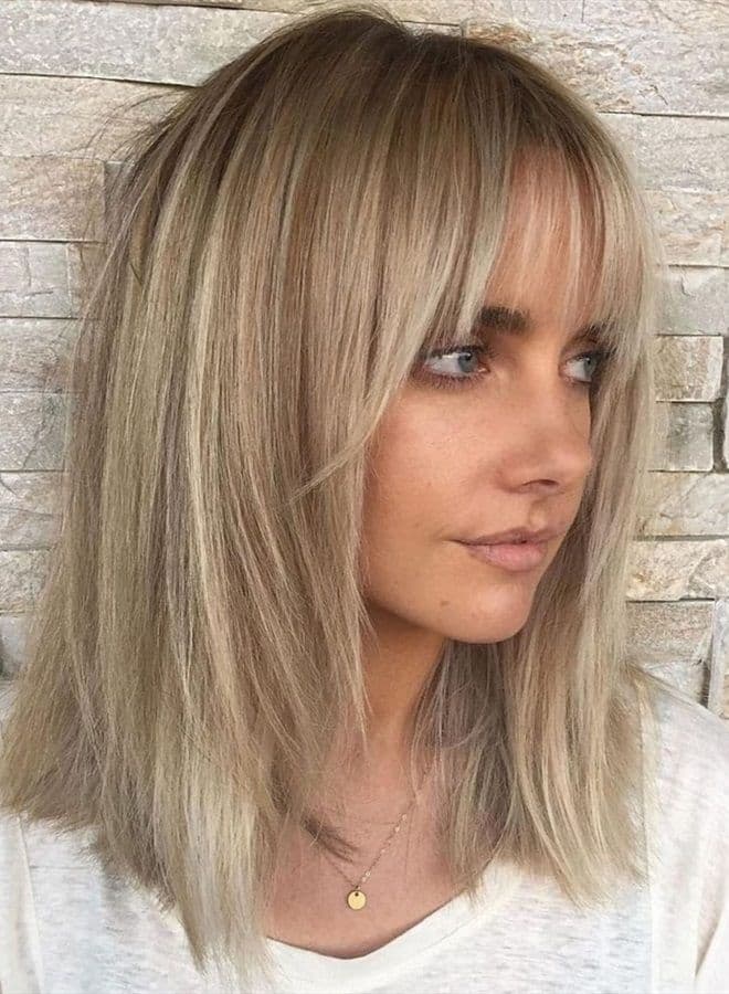 Short Ombre Blonde Wig with Bangs Layered Straight Bob Synthetic Wigs for Women Mixed Blond Wig with Dark Roots Natural Looking Daily Party Wig(14inch)