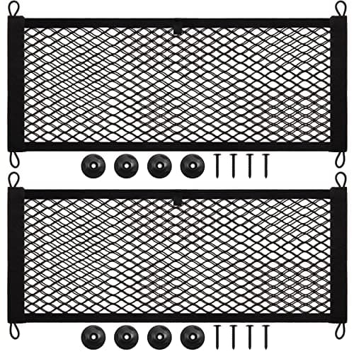 Frienda 2 Pieces Stretchable Small Cargo Net Pocket Storage Mesh Net Elastic Automotive Storage Pouch with 8 Pieces Mounting Screws and Hooks for Truck Car SUV Boats(25 x 9.8 Inches)