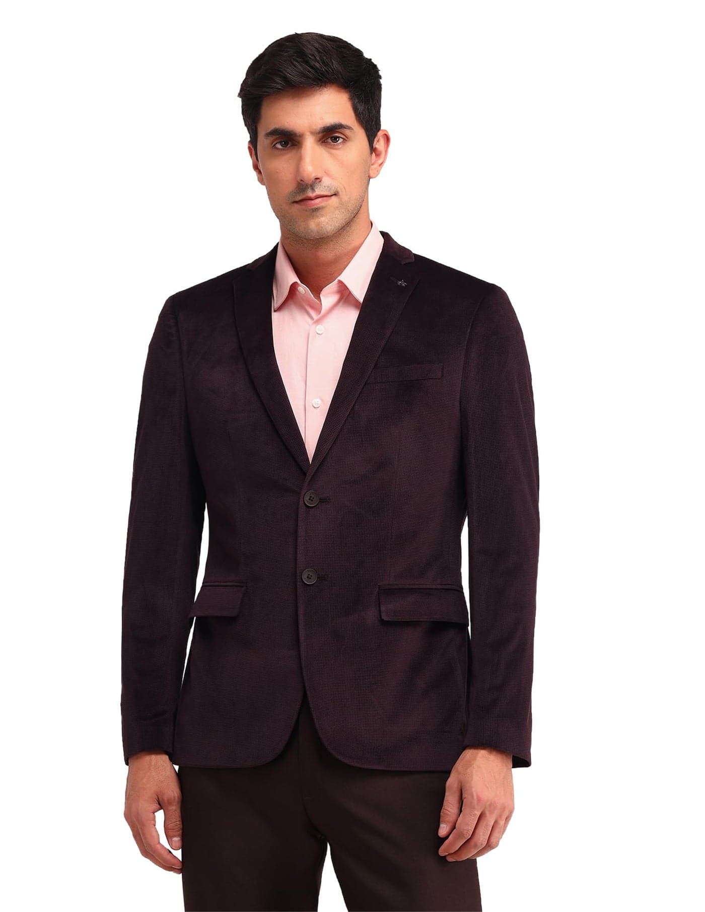 Arrow Men's Red Textured Notch Collar Long Sleeve Formal Polyester Slim Fit Blazer (ARAIBZ5041_Red_40)