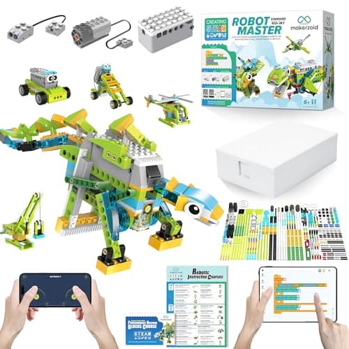 makerzoid Coding Robot Toy for Kids 6+, 100+ in 1 APP Control Robots Building Toys, Programmable Scratch Coding Kit with 23 Video Courses,Birthday Children's Day Gift for Kids (370 Blocks)