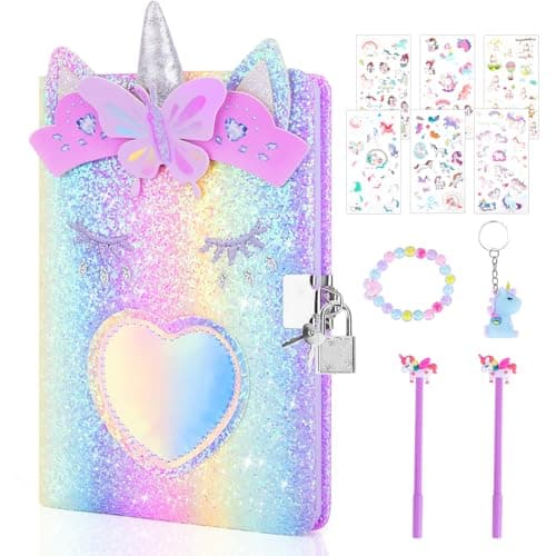 homicozy Unicorn Diary with LockGift for 6 7 8 Year Old GirlGlitter Seceret Journal for Kids with 160 PagesShiny Notebook for Writing and DrawingCute Stationery Back to School Gift