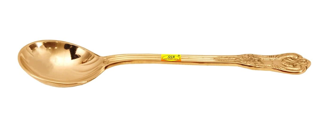 Shiv Shakti Arts® Pure Brass Designer Serving Spoon Big - 9" Inch | Donga Spoon | Ladle - for Dinnerware Serving & Cooking Purpose - 1 Piece