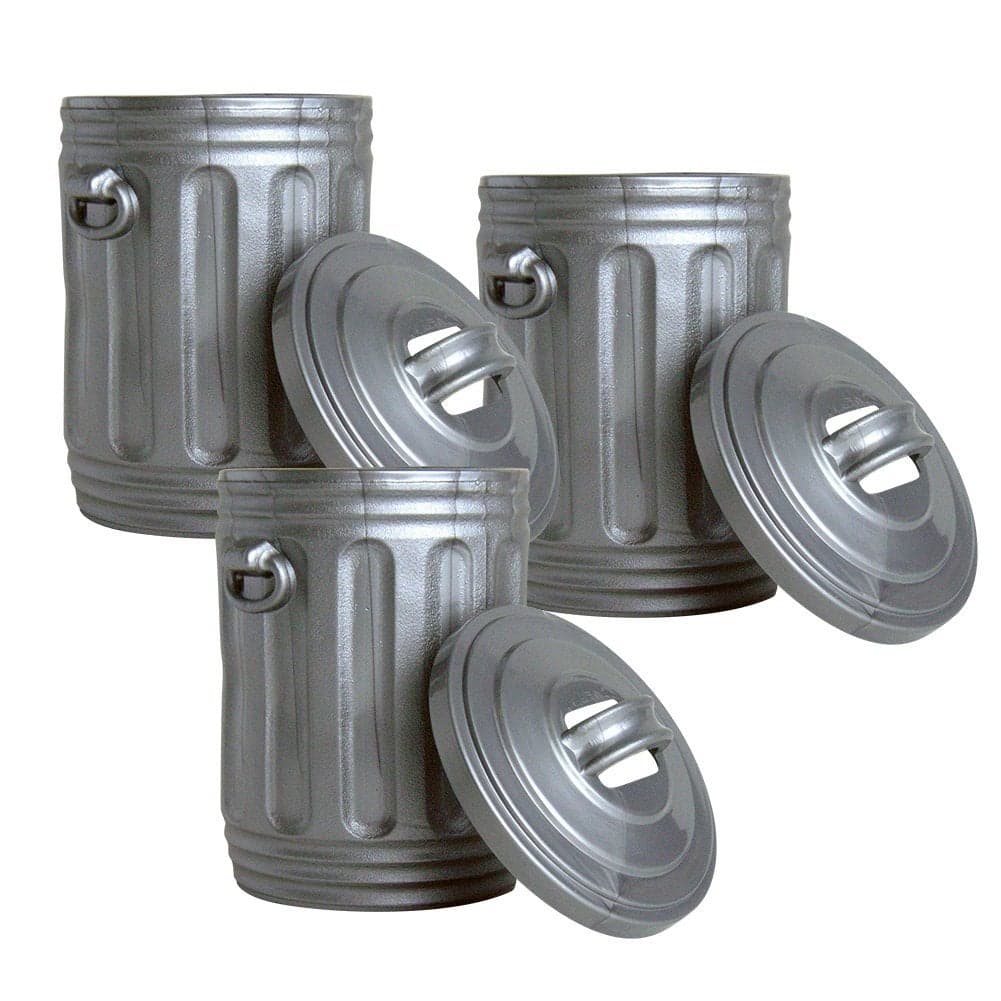 Set of 3 Silver Trash Cans for Wrestling Action Figures