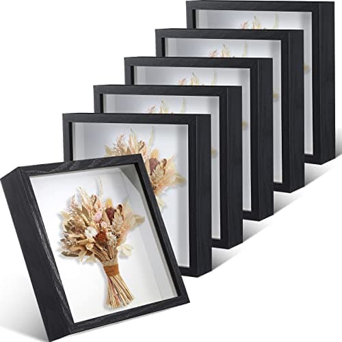 Reginary 6 Pack 8 x 8 Inches Shadow Box Frame Black Wood Shadow Boxes Display Cases 1.2 Inch Interior Depth Display Case Wall Tabletop Showcase Ideal for Memorabilia Pictures Flowers Medals Tickets