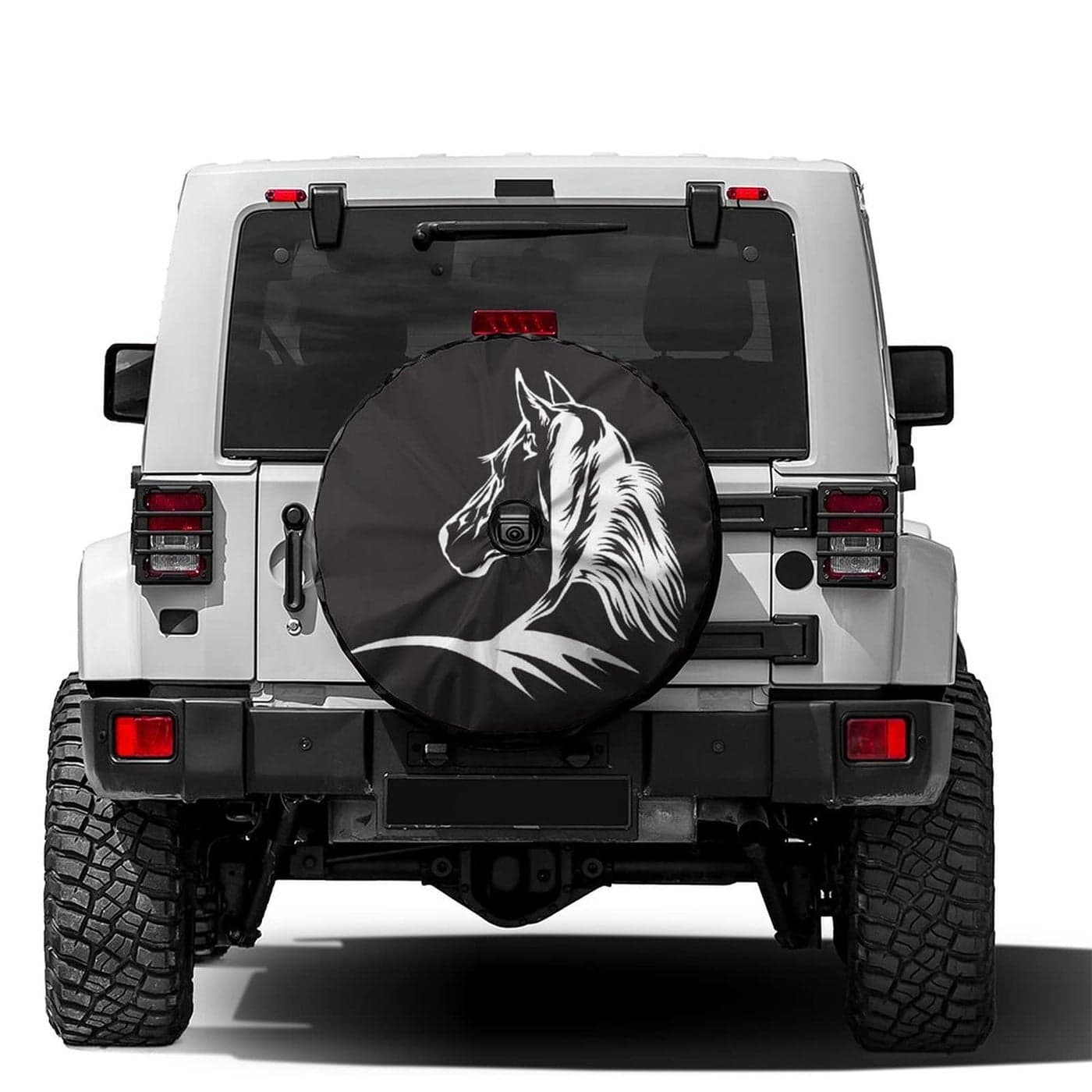 Delerain Spare Tire Cover with Backup Camera Hole Black White Horse Wheel Covers Waterproof DustProof UV Sun Universal Fit for Trailer RV SUV Truck 17 Inch for Diameter 3133