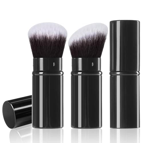 Retractable Kabuki Makeup Brush 2 Pcs Powder Foundation Makeup Brush Set with Flat and Angled Top for Blending Liquid Blush Bronzer Cream SunscreenFlawless Cosmetics