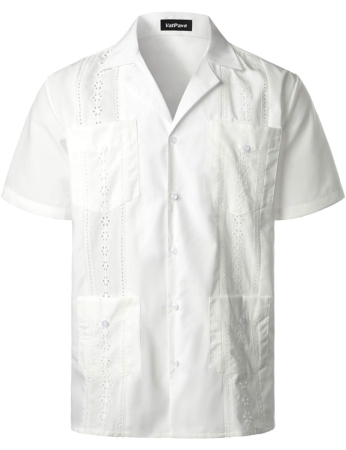 VATPAVE Mens Short Sleeve Button Down Cuban Guayabera Shirts Large Daisy