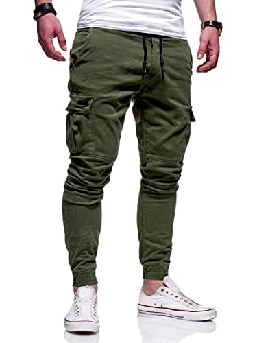 BUXKR Mens Cargo Pants Casual Hiking Pants Workout Joggers Sweatpants for Men,Army Green,M