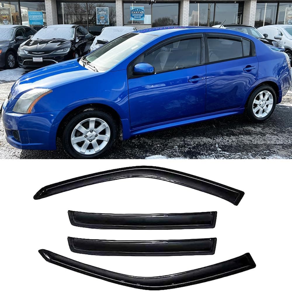 Kucaruce Sun Rain Guards Window Wind Deflector for 2007-2012 Nissan Sentra - 4pcs Dark Smoke Vent Visor