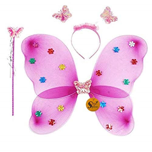 Sage Square Fairy Butterfly Pink Wings-Set of 3 has Magic Wand,Hair Band,Wings for Birthday,Fairy Tail Competition