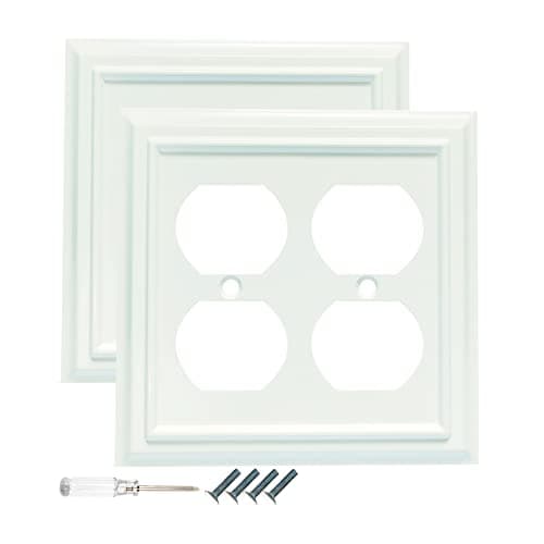 Wall Plates, Duplex Outlet Covers, Toggle Light Switch Plates, Decorator Light Switch Cover, Bamboo Fiber Material Wall Plate, Standard Size Wall Plates of various styles, White (2 Gang Duplex 2 Pack)