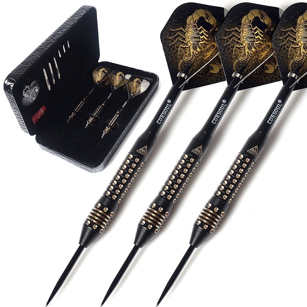 CUESOUL 20 Grams Steel Tip Darts Set with Black Deluxe PU Darts case-Black Scorpion