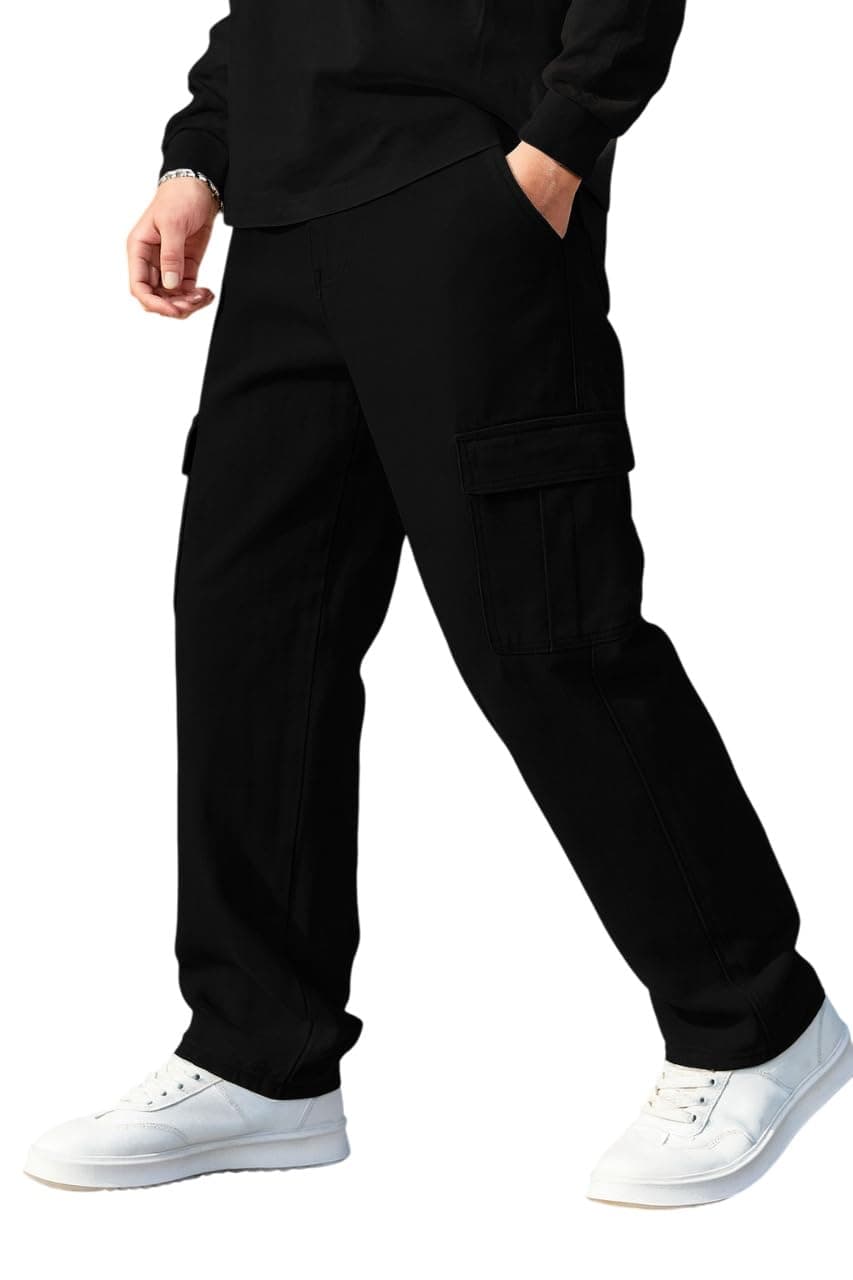 RAGZO Black Baggy Cargo Jeans Pant for Men Stylish