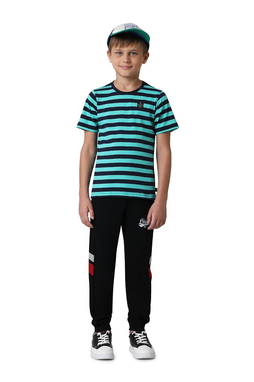 Van Heusen Boys Regular Fit T-Shirt - 100% Cotton - Smart Tech, Easy Stain Release, Anti Stat, Ultra Soft, Moisture Wicking_62005_Navy & Jade Green_11-12 Years
