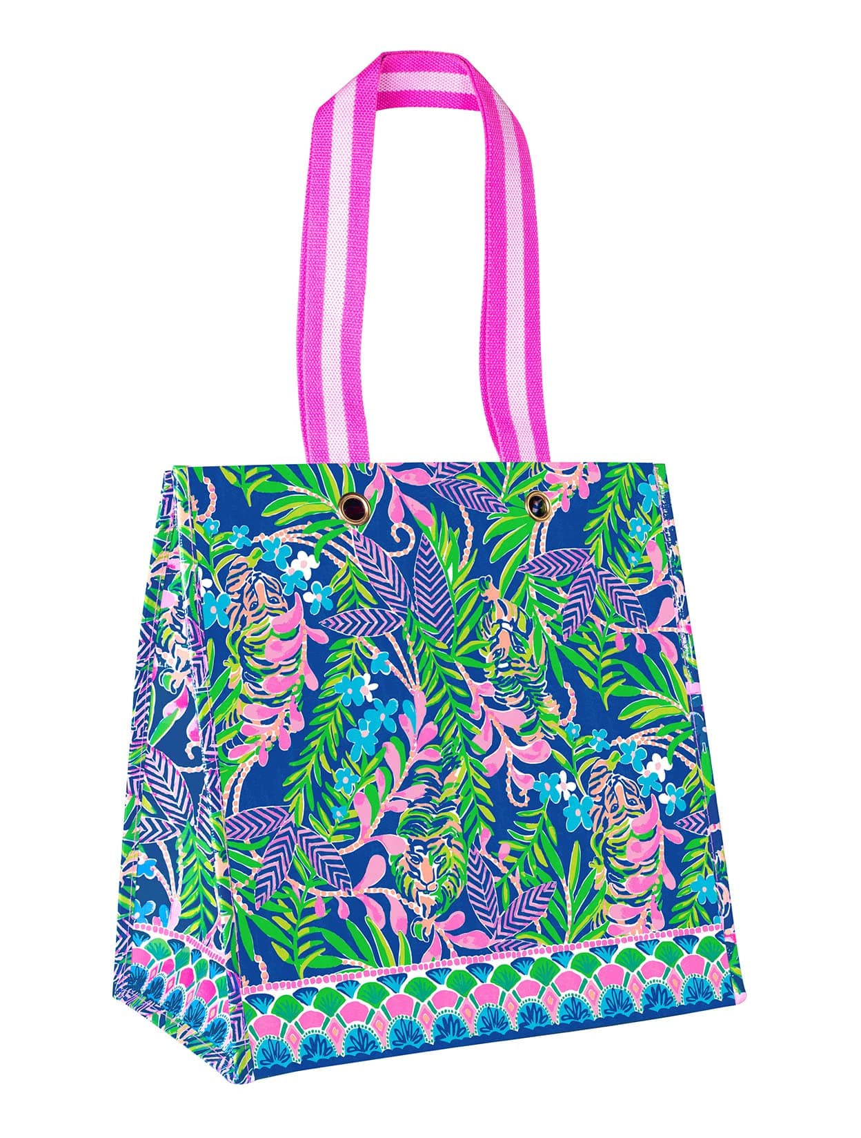Lilly Pulitzer Pink Market Shopper Bag Reusable Grocery Tote Shoulder Bag for Produce or Travel Seaing Things