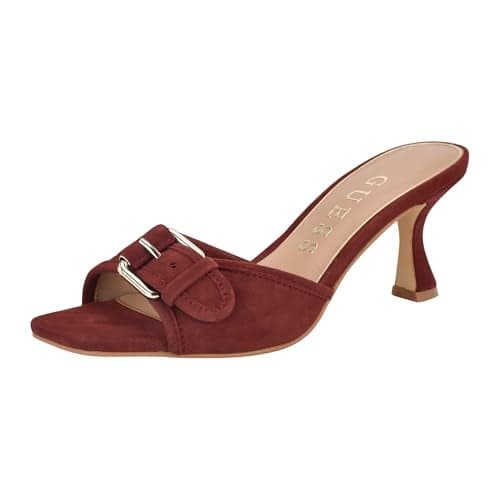 Guess Women's Dista Heeled Sandal, Dark Red Leather 600, 11