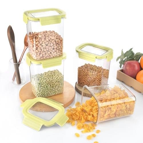 CELLO Stylelock Storage Container Box Set of 4 Pcs, (1500 ml x 4) Olive Green | Multipurpose Airtight See Through Plastic Kitchen Storage Organiser Container Set for Flour, Spices, Cereal & Grains