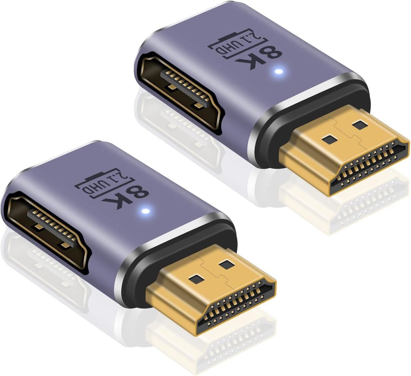 8K HDMI Adapter, HDMI 90 Degree Adapter, 2.1 Male to Female Adapter, 48Gbps UHD HDMI Extender Connector Supports High Speed Video and Audio for HDTV, Laptop, 2pcs