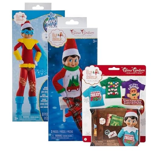 Elf on the Shelf Claus Couture Collection Tree Farm PJs Claus Couture Collection Sweet Treats Tees MagiFreez Polar Power Hero Set
